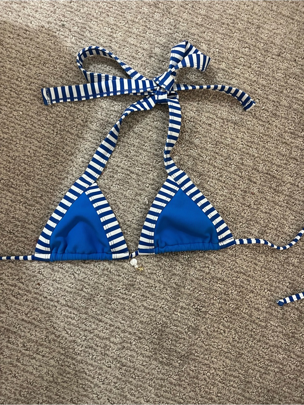 Blue & White Striped Triangle Bikini Top